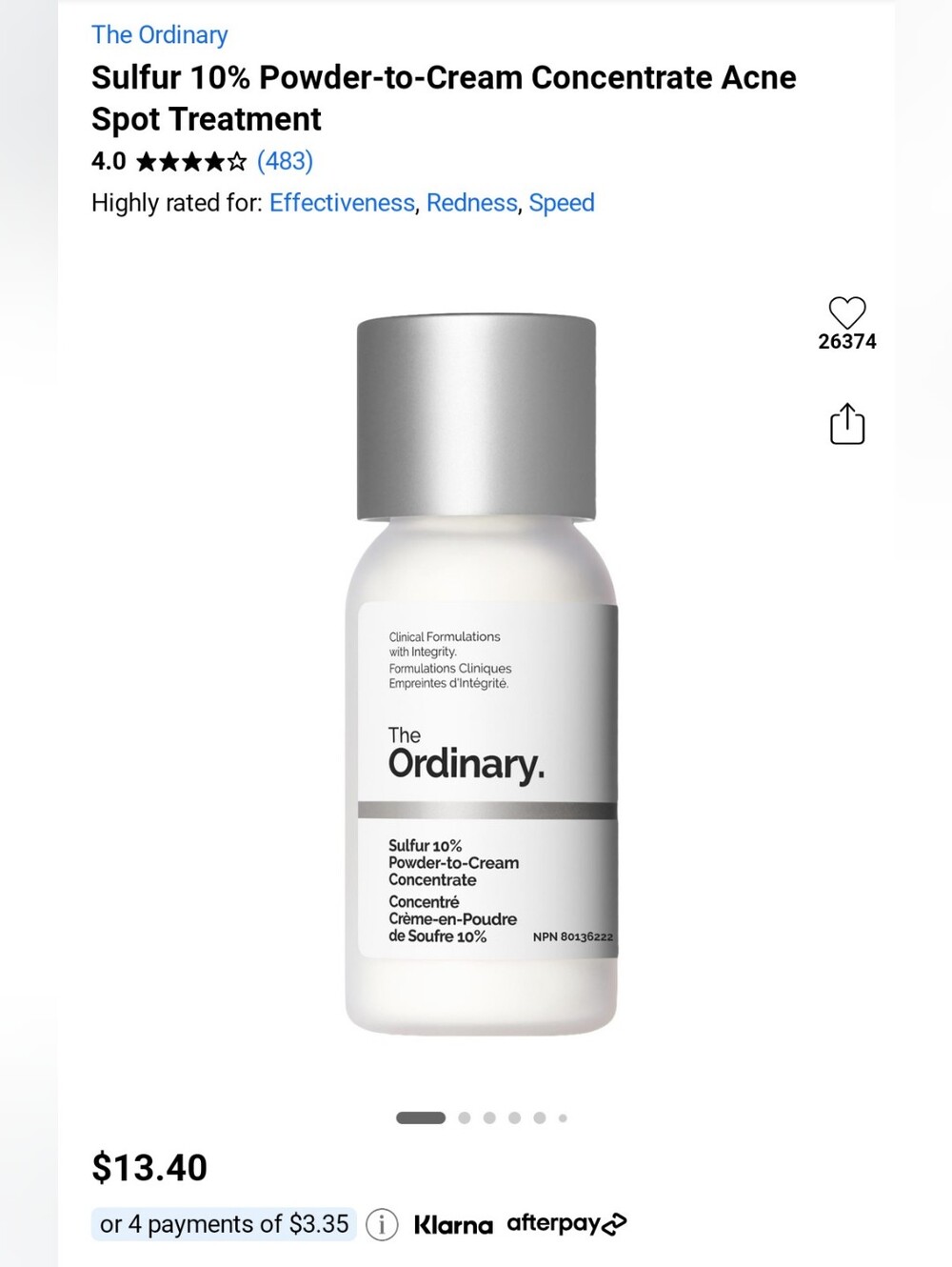 The Ordinary White & Silver Sulfur 10% Powder-to-Cream Acne Spot Treatment